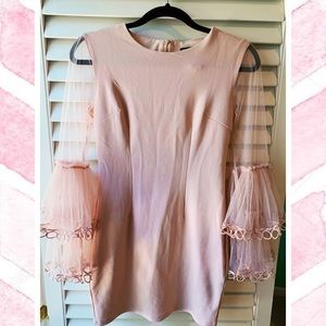 Blush Pink Bodycon Dress with flare mesh sleeves